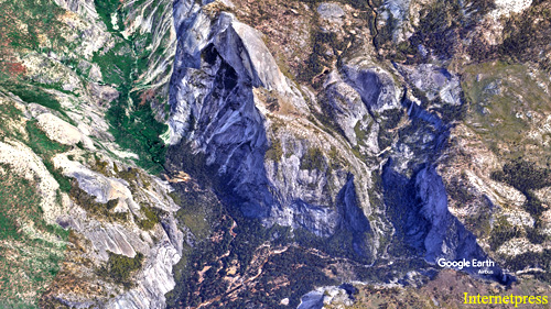 High altitude easterly view of the Mist Trail Yosemite, NP.